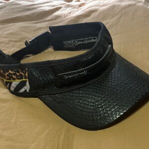 Black Textured Visor with Animal Print Accent